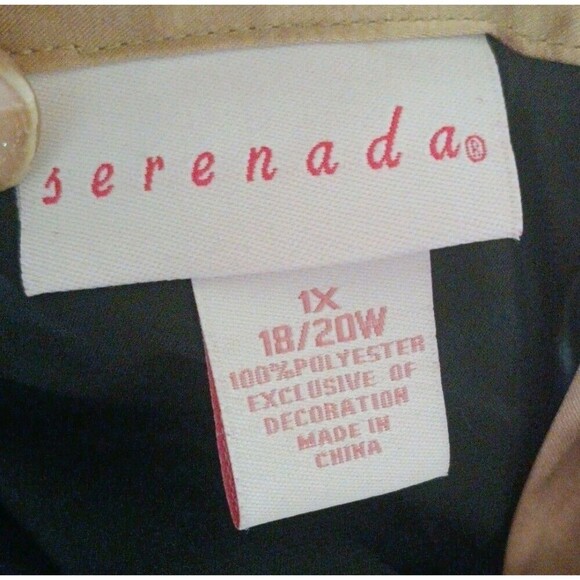 Serenada Satin Kimona Robe Plus Size 1X Black Gold Floral Embroidery Long Satin - Picture 3 of 7